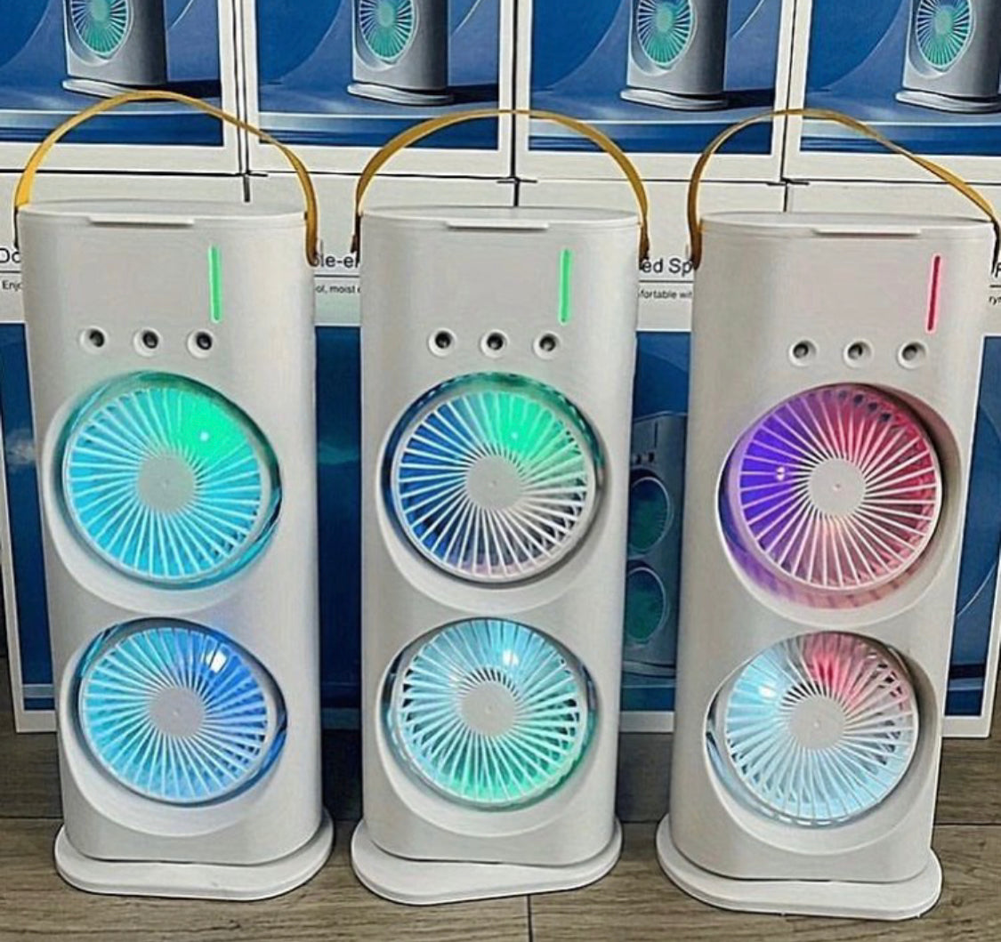 Rechargeable Automatic Rotating Dual Double Spray Mist Fan with Lightening Effects (with Box Packing)
