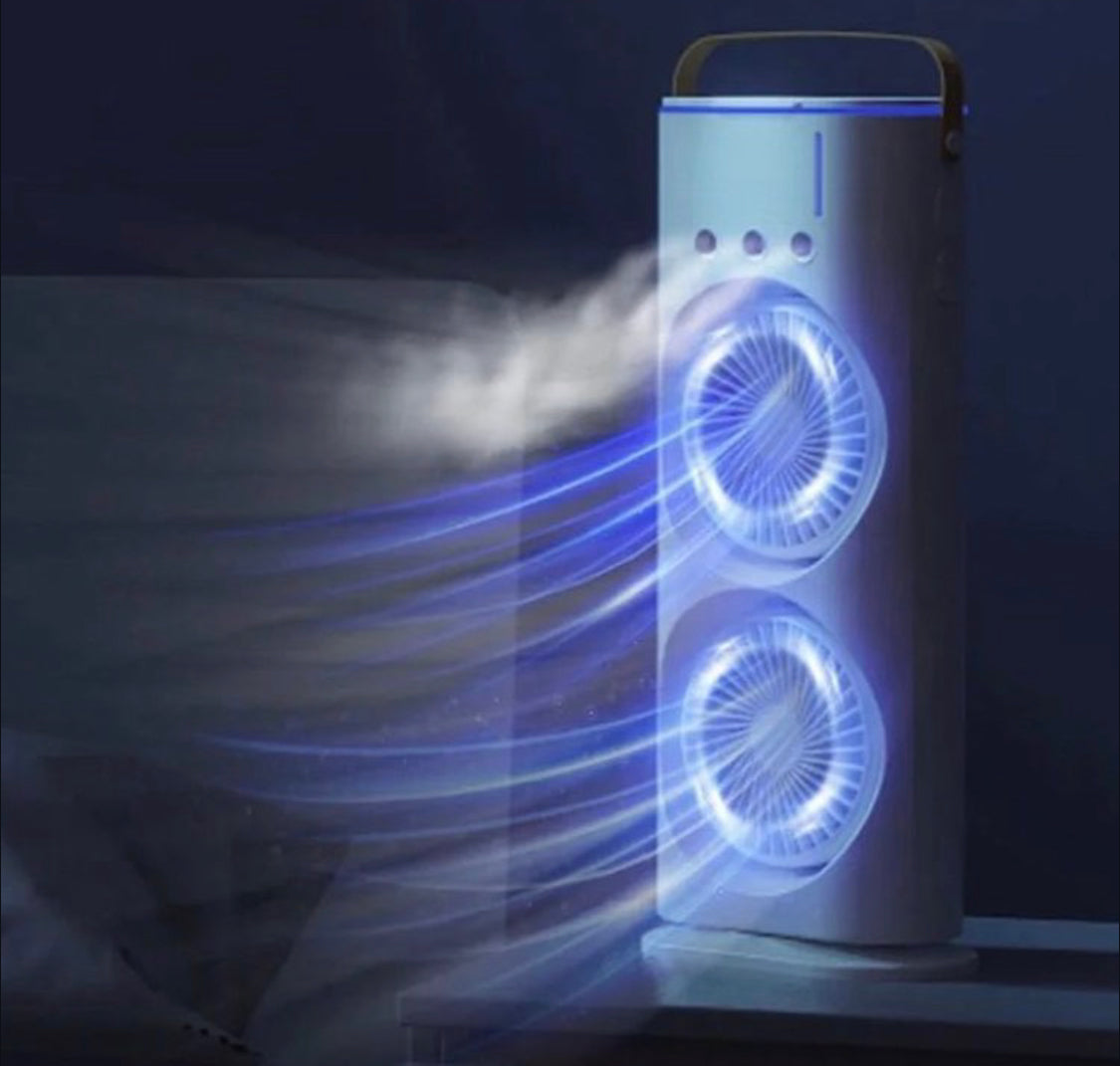 Rechargeable Automatic Rotating Dual Double Spray Mist Fan with Lightening Effects (with Box Packing)