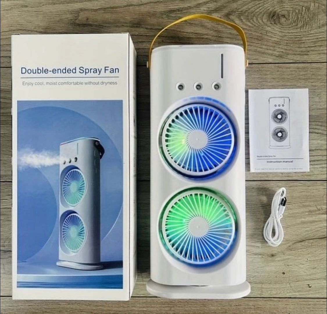 Rechargeable Automatic Rotating Dual Double Spray Mist Fan with Lightening Effects (with Box Packing)